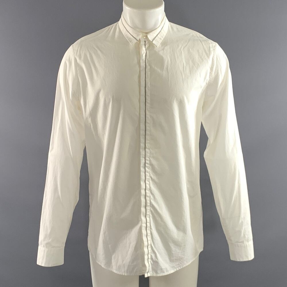 MAISON MARTIN MARGIELA Size S White Light Grey Cotton Long Sleeve Shirt